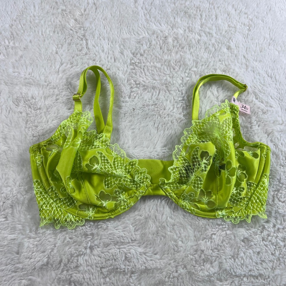 Victoria's Secret Lime Green Floral Lace Unlined Demi Bra 34D New 521298-QCT